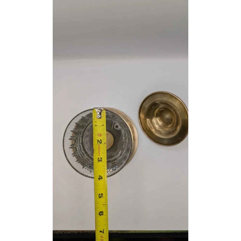 Home Centre Panama Canal Glass Cotton Jar Brass Lid Ribbed Vanity Storage Vanity